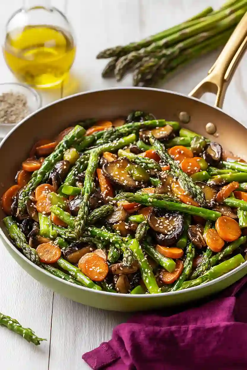 green beans, asparagus, and mushrooms