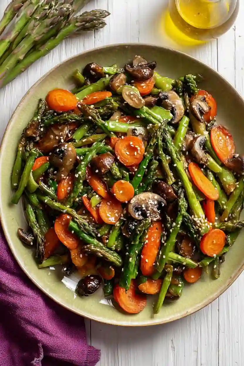 green beans, asparagus, and mushrooms