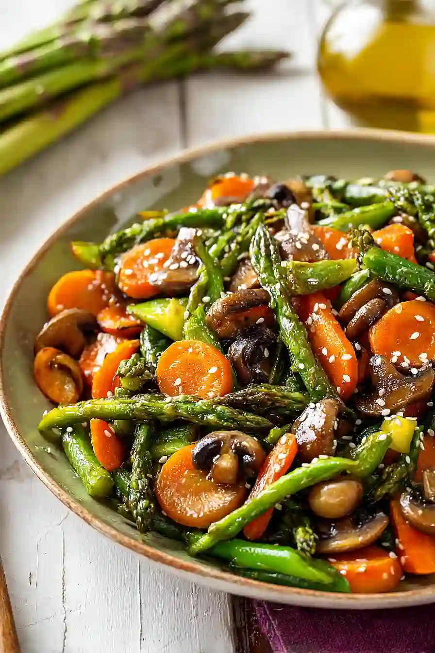 green beans, asparagus, and mushrooms
