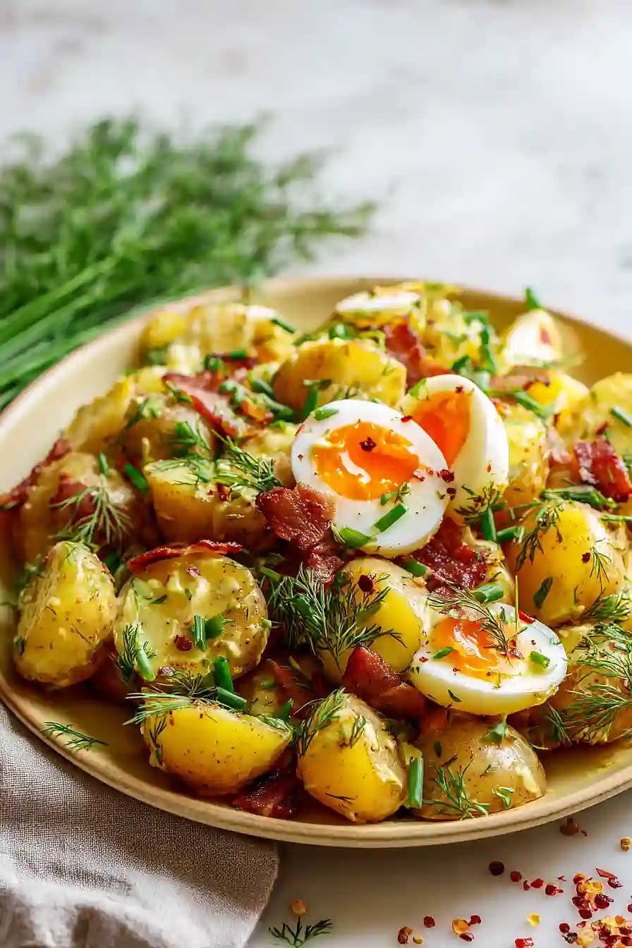 warm potato salad with bacon and egg