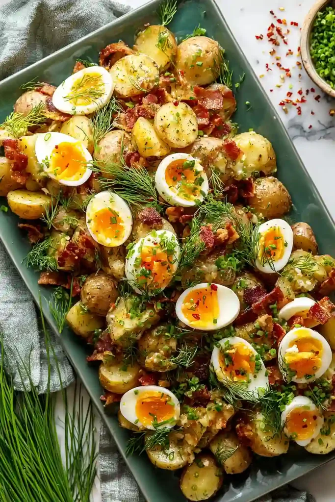 warm potato salad with bacon and egg