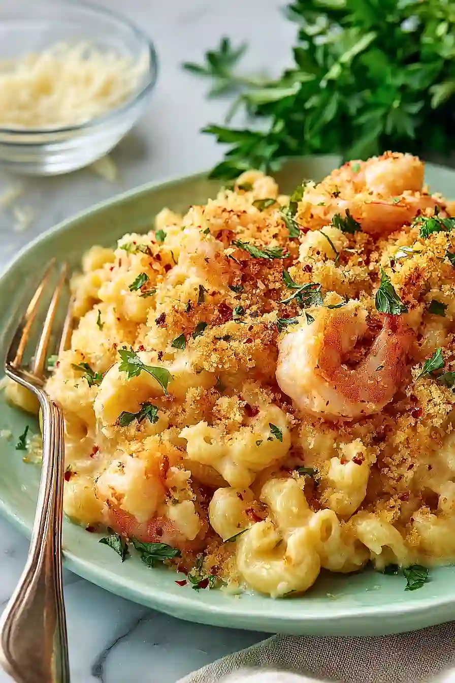 garlic butter shrimp mac and cheese