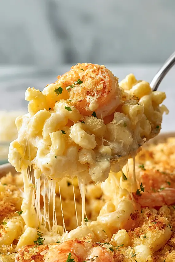 garlic butter shrimp mac and cheese